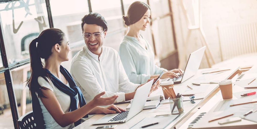 Employees working happily in their company